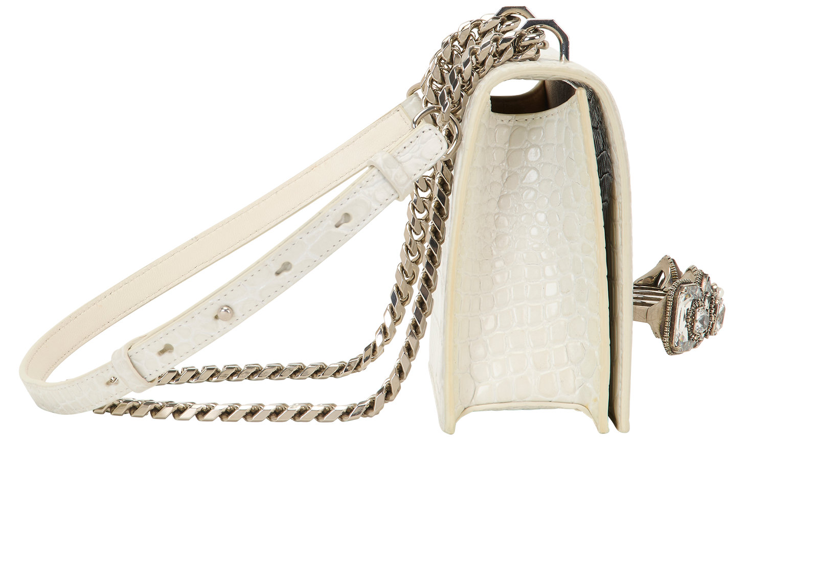 Spider Jewelled Satchel, &pound;750, Handbags, White, Leather, Side view